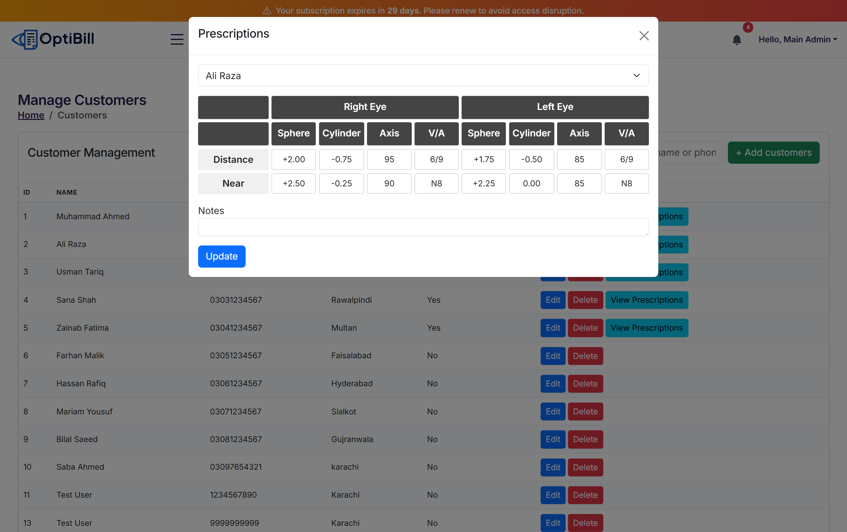 OptiBill Prescription Management